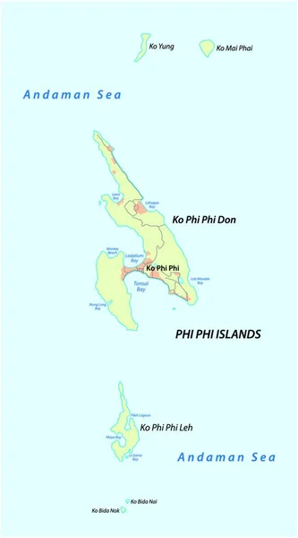 Carte Archipel Thaïlandais Des Îles Phi Phi — Image vectorielle