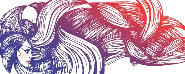 美しい長い髪の女性のベクトル イラスト — ストックベクタ