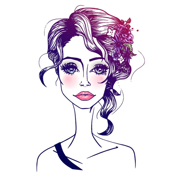 Vektorillustration Einer Schönen Frau Mit Blumen Den Haaren — Stockvektor