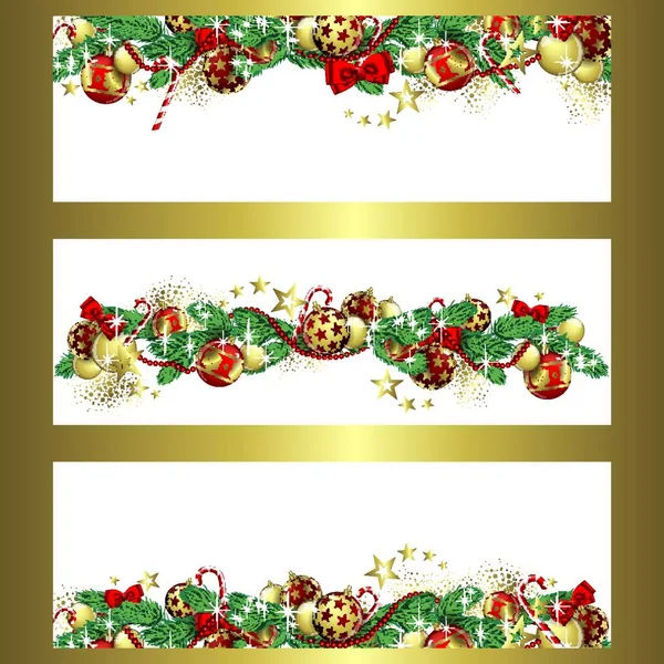 Ghirlanda Natale Glitter Banner Vettoriali Completi — Vettoriale Stock