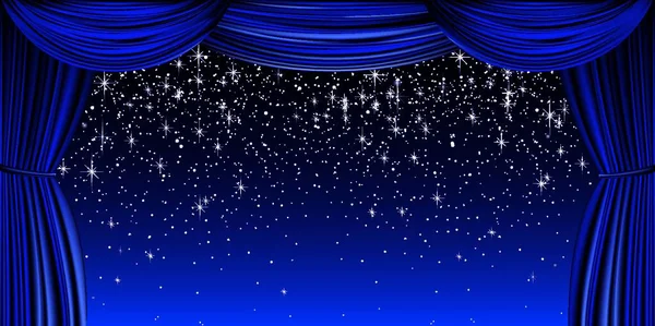 Velká Modrá Opona Krásnou Hvězdnou Oblohou — Stockový vektor
