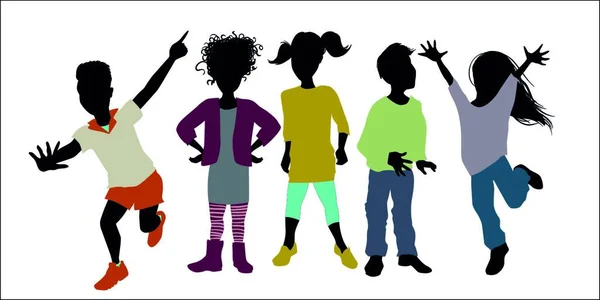 Silhouettes Pour Enfants Avec Des Vêtements Couleur Vecteur Complet — Image vectorielle