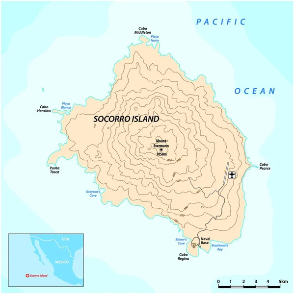 墨西哥太平洋岛索科罗岛地图 — 图库矢量图片
