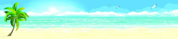 Panorama Una Spiaggia Sabbia Tropicale Costa Oceanica Paesaggio Della Costa — Vettoriale Stock