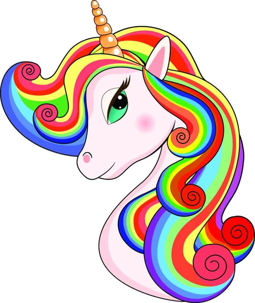 Cabeza Unicornio Con Melena Multicolor Sobre Fondo Blanco — Vector de stock