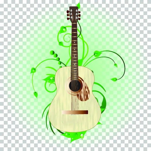 Gitarre Und Musikinstrumente Auf Grünem Hintergrund Vektorillustration — Stockvektor