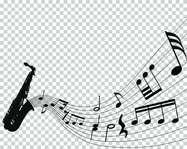 Absztrakt Zenei Háttér Különböző Jegyzetek Fúvós Hangszerek Átláthatóság Rács Hátán — Stock Vector