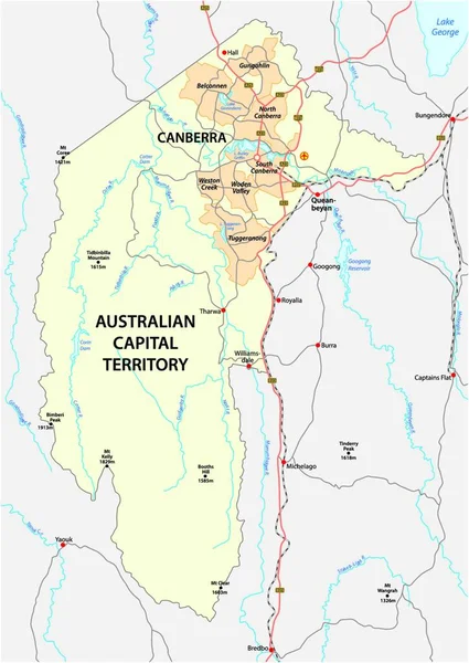 Ausztrál Fővárosi Terület Főváros Canberra Térképe — Stock Vector