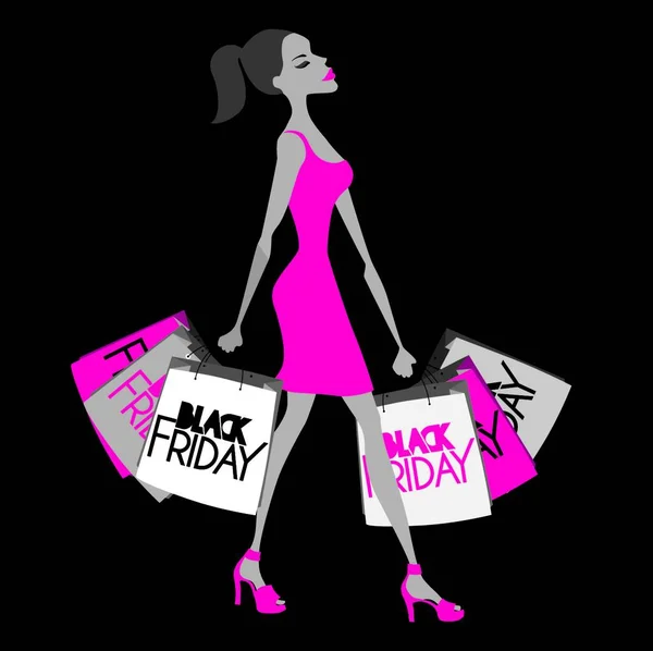 Woman Shopping Bags Black Friday — Stock Vector