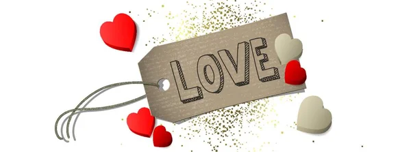 Glad Alla Hjärtans Dag Etikett Och Hjärtan Banner — Stock vektor