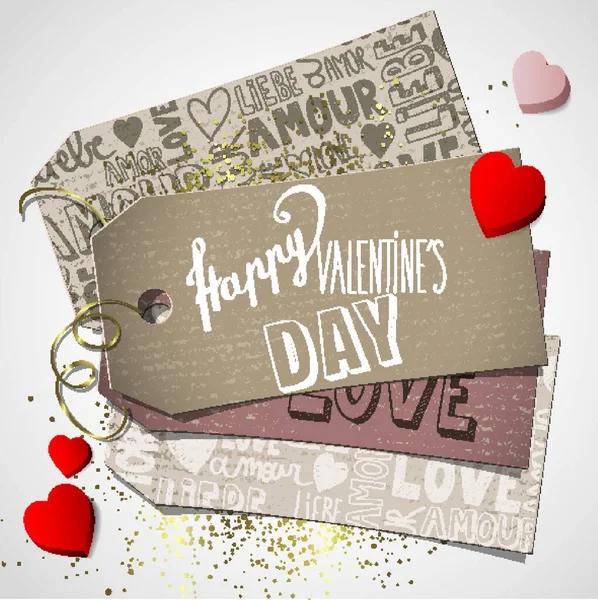 Happy Valentines Day Label Harten Achtergrond — Stockvector