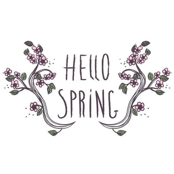 Hello Spring Leaves Sweet Vector Illustration Background — Stock Vector