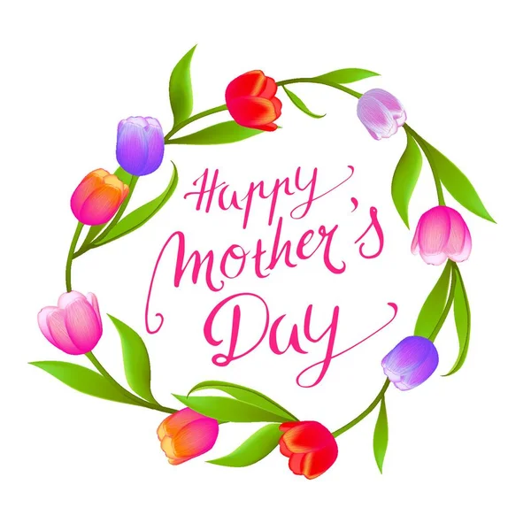 Feliz Día Las Madres Tarjeta Felicitación Con Texto Flores Ilustración — Vector de stock