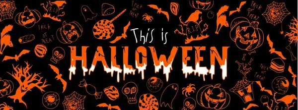 Halloween Gribouillis Drôle Plein Vecteur Grande Bannière — Image vectorielle