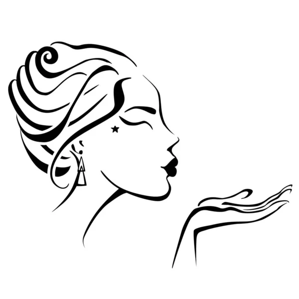 Illustration Vectorielle Une Femme Soufflant Sur Main — Image vectorielle