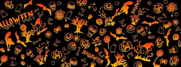 Halloween Party Dynie Nietoperze Pająki Dynia Duch Księżyc Czarownica Straszne — Wektor stockowy