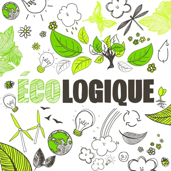 Französisch Ökologische Grüne Illustrationen Doodles Vektor Hintergrund — Stockvektor