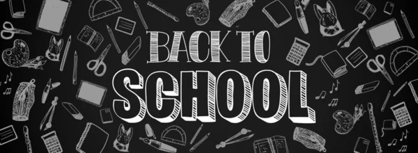 Terug Naar School Doodles Volledige Vector Banner — Stockvector