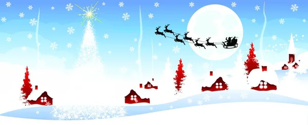 Weihnachtsbanner Nachtszene Von Weihnachten Dorf Auf Blauem Hintergrund Dorf Winter — Stockvektor