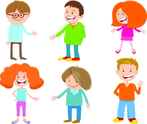 Illustration Dessins Animés Personnages Drôles Enfants Adolescents — Image vectorielle