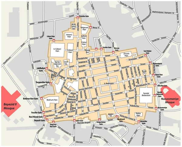 Mapa Velkého Bazaru Okrese Fatih Istanbulu — Stockový vektor