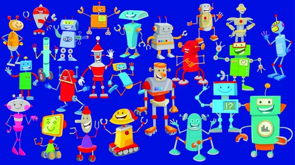 Мультиплікаційна Ілюстрація Смішних Роботів Або Дроїдів Фентезі Або Наукових Персонажів — стоковий вектор