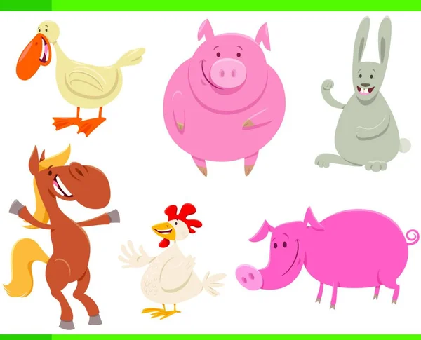 Cartoon Afbeelding Van Funny Farm Dierlijke Karakters Set — Stockvector
