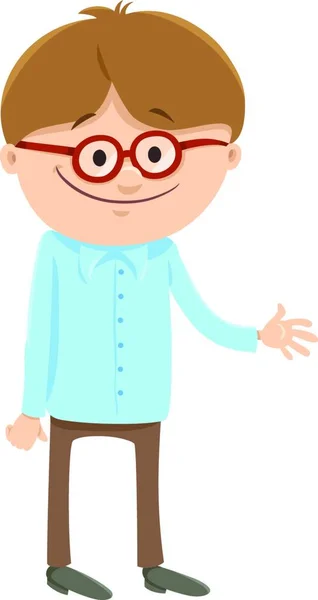 Ilustración Dibujos Animados Feliz Edad Elemental Personaje Adolescente Con Gafas — Vector de stock