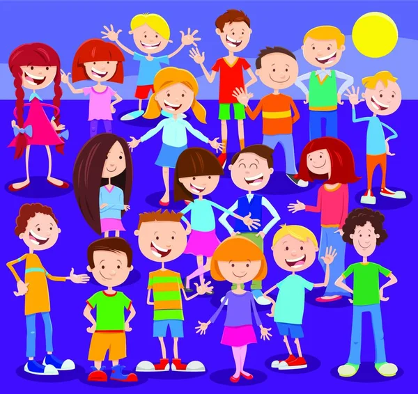 Tecknad Illustration Happy Elementary Ålder Kids Eller Tonåring Tecken Stor — Stock vektor