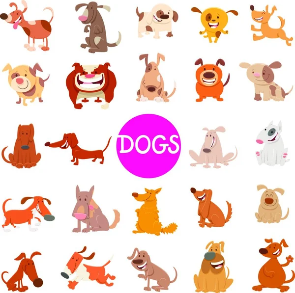 Ilustración Dibujos Animados Perros Lindos Personajes Animales Compañía Conjunto Grande — Vector de stock