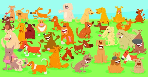 Illustrazione Dei Cartoni Animati Cani Felici Cuccioli Personaggi Animali Compagnia — Vettoriale Stock