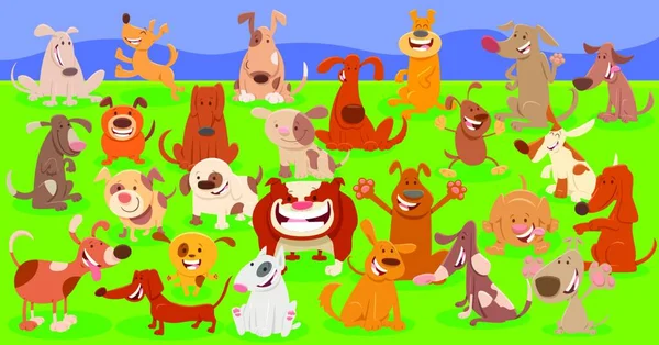 Dibujos Animados Ilustración Divertidos Perros Cachorros Mascotas Personajes Animales Grupo — Archivo Imágenes Vectoriales