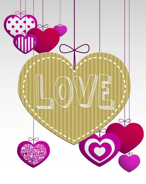Paper Hanging Love Hearts Card Full Vector — Stock Vector