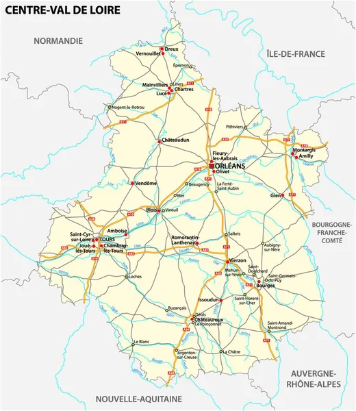 Mapa Drogowa Regionu Centre Val Loire Francja — Wektor stockowy