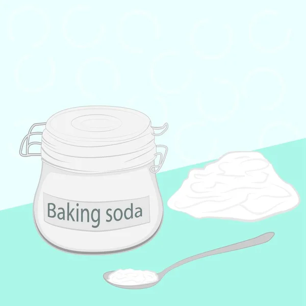 Baking Soda Glass Jar Spoon Table Vector Illustration — Stock Vector