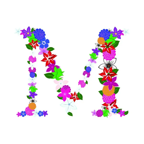 Floral Αλφάβητο Λουλούδια Και Πεταλούδες — Διανυσματικό Αρχείο