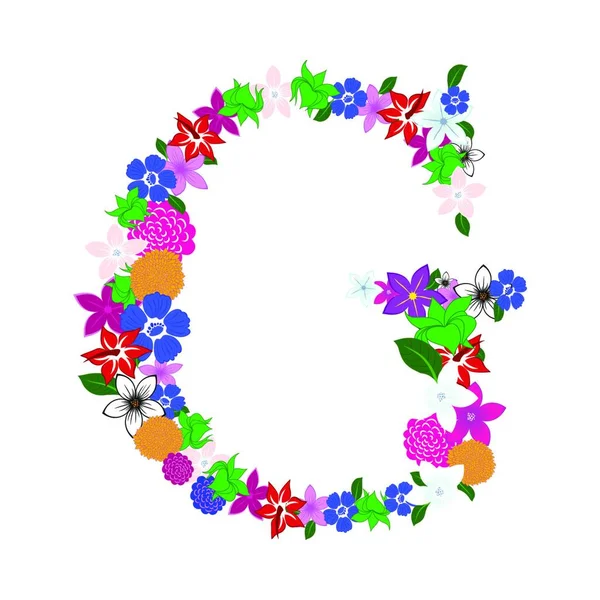 Floral Αλφάβητο Λουλούδια Και Φύλλα Εικονογράφηση Διανύσματος — Διανυσματικό Αρχείο