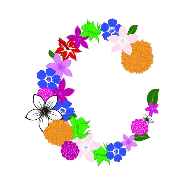 Στεφάνι Floral Λουλούδια Και Φύλλα Διανυσματική Απεικόνιση — Διανυσματικό Αρχείο