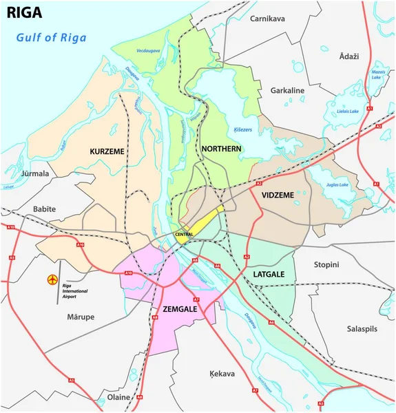Cartina Amministrativa Stradale Latvia Capital Riga — Vettoriale Stock