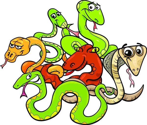 Illustrazione Dei Cartoni Animati Divertenti Serpenti Gruppo Personaggi Animali Selvatici — Vettoriale Stock