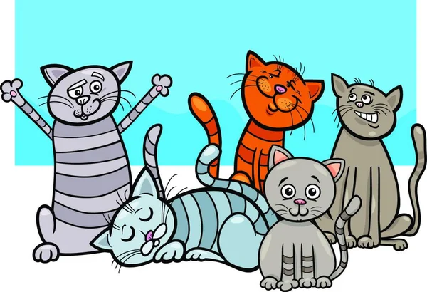 Cats Yavru Kedi Hayvan Karakter Grubu Karikatür Çizimi — Stok Vektör