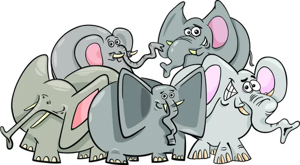 Illustration Dessins Animés Éléphants Drôles Animal Characters Group — Image vectorielle