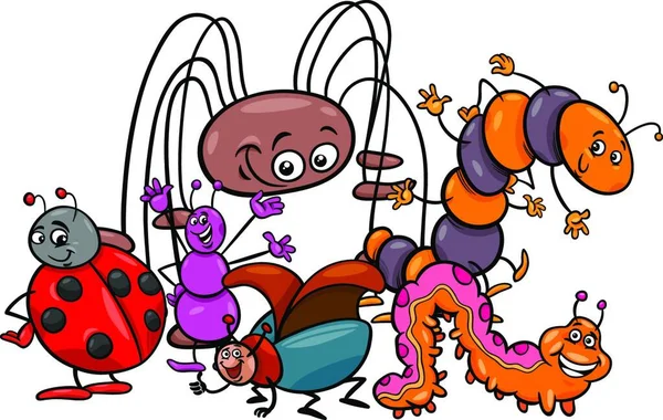 搞笑昆虫动物人物群的卡通插图 — 图库矢量图片