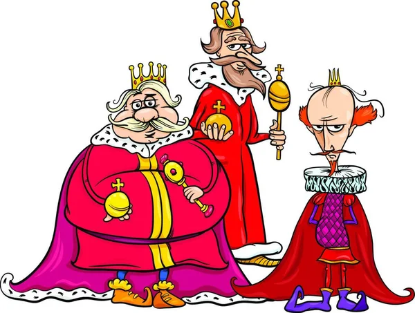 面白い王おとぎ話ファンタジーキャラクターグループの漫画のイラスト — ストックベクタ