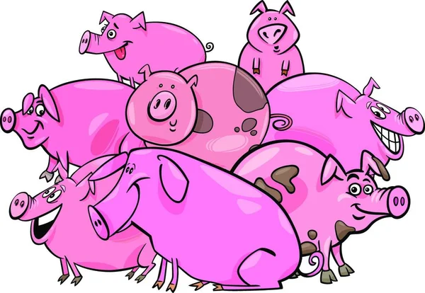 Cartoon Illustration Happy Pigs Farm Animal Characters Group — Stock Vector