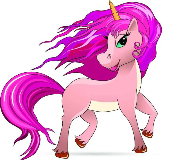 Unicorn Egy Rózsaszín Sörény Fehér Háttér — Stock Vector