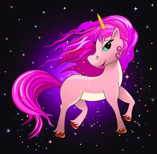 Unicornio Sobre Fondo Del Cielo Nocturno Las Estrellas Unicornio Con — Vector de stock