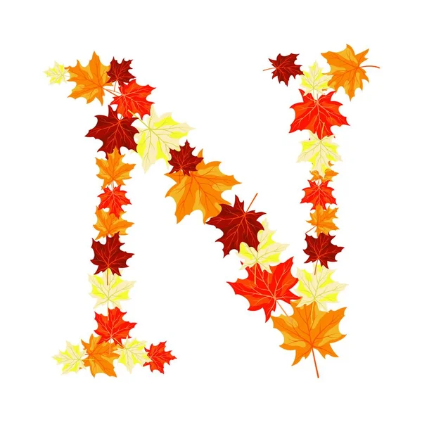 Autumn Maples Leaves Letter Golden Fall Design Vector Illustration — Stock Vector
