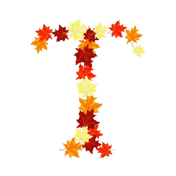 Autumn Maples Leaves Letter Golden Fall Design Vector Illustration — Stock Vector