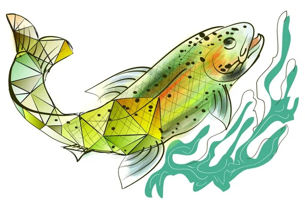 Ilustração Peixe Com Uma Pesca — Vetor de Stock